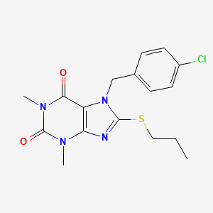 molecular formula C17H19ClN4O2S B15079658 7-(4-chlorobenzyl)-1,3-dimethyl-8-(propylsulfanyl)-3,7-dihydro-1H-purine-2,6-dione 