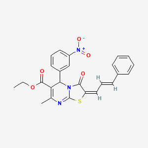 molecular formula C25H21N3O5S B15080896 ethyl (2E)-7-methyl-5-(3-nitrophenyl)-3-oxo-2-[(2E)-3-phenyl-2-propenylidene]-2,3-dihydro-5H-[1,3]thiazolo[3,2-a]pyrimidine-6-carboxylate 