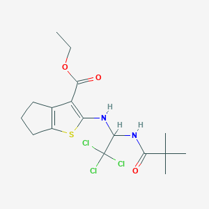 molecular formula C17H23Cl3N2O3S B15081237 ethyl 2-({2,2,2-trichloro-1-[(2,2-dimethylpropanoyl)amino]ethyl}amino)-5,6-dihydro-4H-cyclopenta[b]thiophene-3-carboxylate 