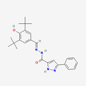 molecular formula C25H30N4O2 B15081285 N'-[(3,5-ditert-butyl-4-oxocyclohexa-2,5-dien-1-ylidene)methyl]-3-phenyl-1H-pyrazole-5-carbohydrazide 