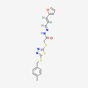 molecular formula C19H18N4O2S3 B15081569 N'-[(1E,2E)-3-(furan-2-yl)prop-2-en-1-ylidene]-2-({5-[(4-methylbenzyl)sulfanyl]-1,3,4-thiadiazol-2-yl}sulfanyl)acetohydrazide 