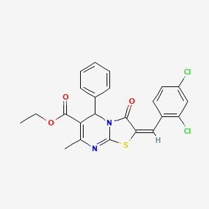 molecular formula C23H18Cl2N2O3S B15082025 ethyl (2E)-2-(2,4-dichlorobenzylidene)-7-methyl-3-oxo-5-phenyl-2,3-dihydro-5H-[1,3]thiazolo[3,2-a]pyrimidine-6-carboxylate 