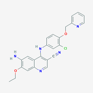 molecular formula C24H20ClN5O2 B150821 6-Amino-4-((3-chloro-4-(pyridin-2-ylmethoxy)phenyl)amino)-7-ethoxyquinoline-3-carbonitrile CAS No. 848139-78-6