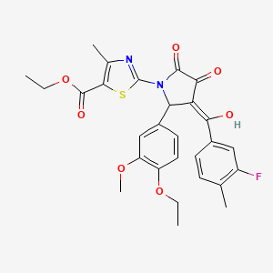 molecular formula C28H27FN2O7S B15082308 Ethyl 2-[2-(4-ethoxy-3-methoxyphenyl)-3-(3-fluoro-4-methylbenzoyl)-4-hydroxy-5-oxo-2,5-dihydro-1H-pyrrol-1-YL]-4-methyl-1,3-thiazole-5-carboxylate 