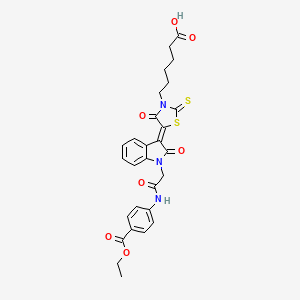 molecular formula C28H27N3O7S2 B15082690 6-[(5Z)-5-(1-{2-[4-(Ethoxycarbonyl)anilino]-2-oxoethyl}-2-oxo-1,2-dihydro-3H-indol-3-ylidene)-4-oxo-2-thioxo-1,3-thiazolidin-3-YL]hexanoic acid 