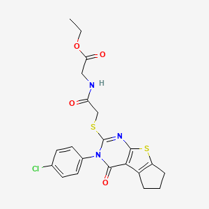 molecular formula C21H20ClN3O4S2 B15082936 Ethyl 2-(2-((3-(4-chlorophenyl)-4-oxo-4,5,6,7-tetrahydro-3H-cyclopenta[4,5]thieno[2,3-d]pyrimidin-2-yl)thio)acetamido)acetate CAS No. 573938-02-0