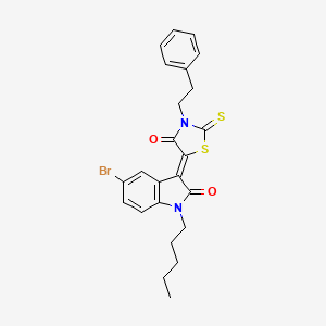 molecular formula C24H23BrN2O2S2 B15083807 (3Z)-5-bromo-3-[4-oxo-3-(2-phenylethyl)-2-thioxo-1,3-thiazolidin-5-ylidene]-1-pentyl-1,3-dihydro-2H-indol-2-one 