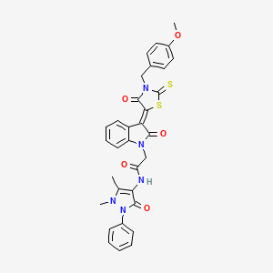 molecular formula C32H27N5O5S2 B15084244 N-(1,5-dimethyl-3-oxo-2-phenyl-2,3-dihydro-1H-pyrazol-4-yl)-2-{(3Z)-3-[3-(4-methoxybenzyl)-4-oxo-2-thioxo-1,3-thiazolidin-5-ylidene]-2-oxo-2,3-dihydro-1H-indol-1-yl}acetamide 