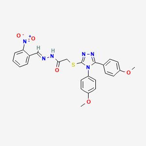 molecular formula C25H22N6O5S B15084514 2-{[4,5-bis(4-methoxyphenyl)-4H-1,2,4-triazol-3-yl]sulfanyl}-N'-[(E)-(2-nitrophenyl)methylidene]acetohydrazide 