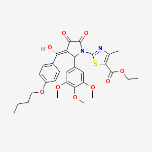 molecular formula C31H34N2O9S B15084522 ethyl 2-{3-[(4-butoxyphenyl)carbonyl]-4-hydroxy-5-oxo-2-(3,4,5-trimethoxyphenyl)-2,5-dihydro-1H-pyrrol-1-yl}-4-methyl-1,3-thiazole-5-carboxylate 