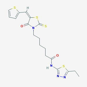 molecular formula C18H20N4O2S4 B15084543 N-(5-Ethyl-1,3,4-thiadiazol-2-YL)-6-[(5E)-4-oxo-5-(2-thienylmethylene)-2-thioxo-1,3-thiazolidin-3-YL]hexanamide 