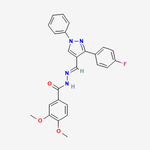 molecular formula C25H21FN4O3 B15084642 N'-((3-(4-Fluorophenyl)-1-phenyl-1H-pyrazol-4-yl)methylene)-3,4-dimethoxybenzohydrazide CAS No. 765295-58-7