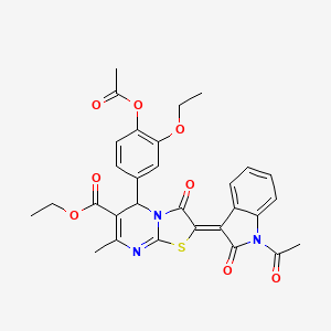 molecular formula C30H27N3O8S B15084653 ethyl (2Z)-2-(1-acetyl-2-oxo-1,2-dihydro-3H-indol-3-ylidene)-5-[4-(acetyloxy)-3-ethoxyphenyl]-7-methyl-3-oxo-2,3-dihydro-5H-[1,3]thiazolo[3,2-a]pyrimidine-6-carboxylate 