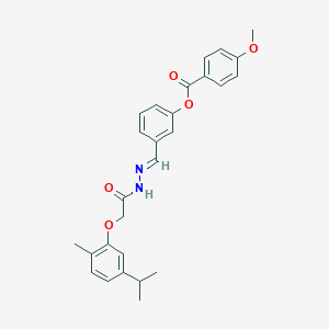 molecular formula C27H28N2O5 B15085468 3-(2-((5-Isopropyl-2-methylphenoxy)AC)carbohydrazonoyl)phenyl 4-methoxybenzoate CAS No. 764655-55-2