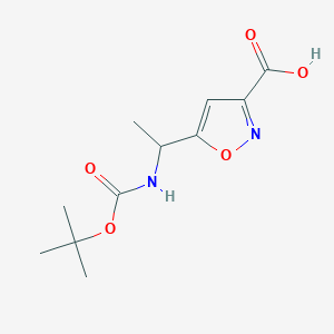 molecular formula C11H16N2O5 B1508779 5-(1-((tert-Butoxycarbonyl)amino)ethyl)isoxazole-3-carboxylic acid CAS No. 1097257-19-6
