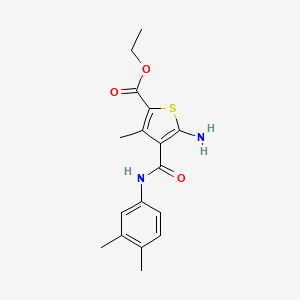 molecular formula C17H20N2O3S B15089769 Ethyl 5-amino-4-((3,4-dimethylphenyl)carbamoyl)-3-methylthiophene-2-carboxylate 