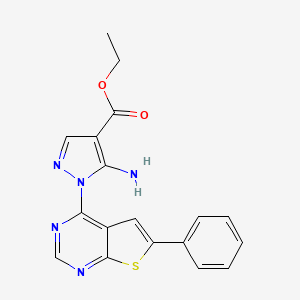 molecular formula C18H15N5O2S B15095562 ethyl 5-amino-1-(6-phenylthieno[2,3-d]pyrimidin-4-yl)-1H-pyrazole-4-carboxylate 