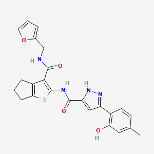 molecular formula C24H22N4O4S B15096193 N-{3-[(furan-2-ylmethyl)carbamoyl]-5,6-dihydro-4H-cyclopenta[b]thiophen-2-yl}-5-(2-hydroxy-4-methylphenyl)-1H-pyrazole-3-carboxamide 