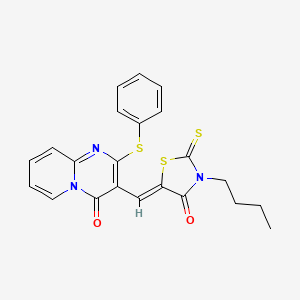 molecular formula C22H19N3O2S3 B15097597 3-[(Z)-(3-butyl-4-oxo-2-thioxo-1,3-thiazolidin-5-ylidene)methyl]-2-(phenylsulfanyl)-4H-pyrido[1,2-a]pyrimidin-4-one 