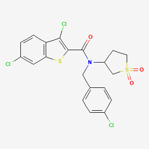 molecular formula C20H16Cl3NO3S2 B15097970 3,6-dichloro-N-(4-chlorobenzyl)-N-(1,1-dioxidotetrahydrothiophen-3-yl)-1-benzothiophene-2-carboxamide 