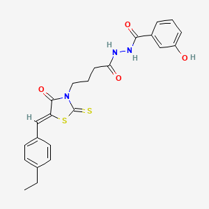 molecular formula C23H23N3O4S2 B15098678 N'-{4-[(5Z)-5-(4-ethylbenzylidene)-4-oxo-2-thioxo-1,3-thiazolidin-3-yl]butanoyl}-3-hydroxybenzohydrazide 
