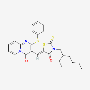 molecular formula C26H27N3O2S3 B15098786 3-{(Z)-[3-(2-ethylhexyl)-4-oxo-2-thioxo-1,3-thiazolidin-5-ylidene]methyl}-2-(phenylsulfanyl)-4H-pyrido[1,2-a]pyrimidin-4-one 