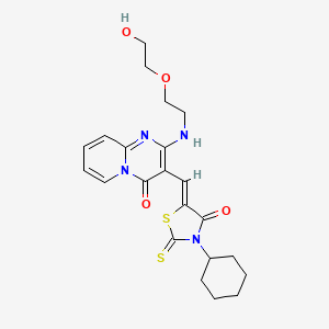 molecular formula C22H26N4O4S2 B15100357 3-[(Z)-(3-cyclohexyl-4-oxo-2-thioxo-1,3-thiazolidin-5-ylidene)methyl]-2-{[2-(2-hydroxyethoxy)ethyl]amino}-4H-pyrido[1,2-a]pyrimidin-4-one 