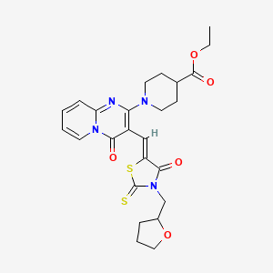 molecular formula C25H28N4O5S2 B15101762 ethyl 1-(4-oxo-3-{(Z)-[4-oxo-3-(tetrahydrofuran-2-ylmethyl)-2-thioxo-1,3-thiazolidin-5-ylidene]methyl}-4H-pyrido[1,2-a]pyrimidin-2-yl)piperidine-4-carboxylate 