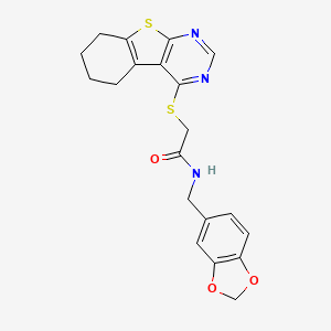 molecular formula C20H19N3O3S2 B15101996 N-(1,3-benzodioxol-5-ylmethyl)-2-(5,6,7,8-tetrahydro[1]benzothieno[2,3-d]pyrimidin-4-ylsulfanyl)acetamide 