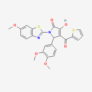molecular formula C25H20N2O6S2 B15102549 (4E)-5-(3,4-dimethoxyphenyl)-4-[hydroxy(thiophen-2-yl)methylidene]-1-(6-methoxy-1,3-benzothiazol-2-yl)pyrrolidine-2,3-dione 