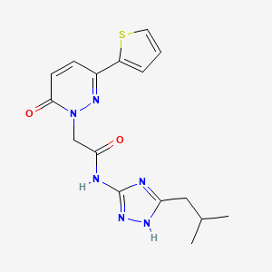 molecular formula C16H18N6O2S B15102903 N-[3-(2-methylpropyl)-1H-1,2,4-triazol-5-yl]-2-[6-oxo-3-(thiophen-2-yl)pyridazin-1(6H)-yl]acetamide 