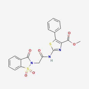 molecular formula C20H15N3O6S2 B15103248 methyl 2-{[(1,1-dioxido-3-oxo-1,2-benzothiazol-2(3H)-yl)acetyl]amino}-5-phenyl-1,3-thiazole-4-carboxylate 