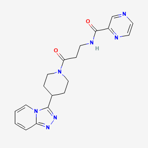 molecular formula C19H21N7O2 B15103479 N-(3-(4-([1,2,4]triazolo[4,3-a]pyridin-3-yl)piperidin-1-yl)-3-oxopropyl)pyrazine-2-carboxamide 