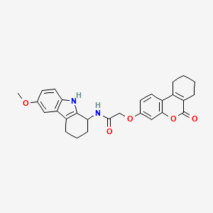 molecular formula C28H28N2O5 B15104522 N-(6-methoxy-2,3,4,9-tetrahydro-1H-carbazol-1-yl)-2-[(6-oxo-7,8,9,10-tetrahydro-6H-benzo[c]chromen-3-yl)oxy]acetamide 