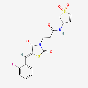 molecular formula C17H15FN2O5S2 B15107559 N-(1,1-dioxido-2,3-dihydrothiophen-3-yl)-3-[(5Z)-5-(2-fluorobenzylidene)-2,4-dioxo-1,3-thiazolidin-3-yl]propanamide 
