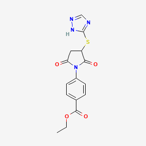 molecular formula C15H14N4O4S B15107773 ethyl 4-[2,5-dioxo-3-(4H-1,2,4-triazol-3-ylsulfanyl)pyrrolidin-1-yl]benzoate 
