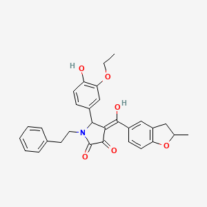 molecular formula C30H29NO6 B15107949 (4E)-5-(3-ethoxy-4-hydroxyphenyl)-4-[hydroxy(2-methyl-2,3-dihydro-1-benzofuran-5-yl)methylidene]-1-(2-phenylethyl)pyrrolidine-2,3-dione 