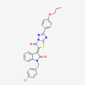 molecular formula C28H21ClN4O3S B15108516 (3Z)-1-(4-chlorobenzyl)-3-[6-oxo-2-(4-propoxyphenyl)[1,3]thiazolo[3,2-b][1,2,4]triazol-5(6H)-ylidene]-1,3-dihydro-2H-indol-2-one 