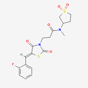 molecular formula C18H19FN2O5S2 B15108590 N-(1,1-dioxidotetrahydrothiophen-3-yl)-3-[(5Z)-5-(2-fluorobenzylidene)-2,4-dioxo-1,3-thiazolidin-3-yl]-N-methylpropanamide 