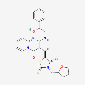 molecular formula C25H24N4O4S2 B15108895 2-[(2-hydroxy-2-phenylethyl)amino]-3-{(Z)-[4-oxo-3-(tetrahydrofuran-2-ylmethyl)-2-thioxo-1,3-thiazolidin-5-ylidene]methyl}-4H-pyrido[1,2-a]pyrimidin-4-one 