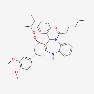 molecular formula C37H44N2O5 B15109116 9-(3,4-dimethoxyphenyl)-5-hexanoyl-6-(2-sec-butoxyphenyl)-8,9,10,11-tetrahydro-6H-benzo[b][1,4]benzodiazepin-7-one 