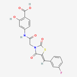 molecular formula C19H13FN2O6S B15109340 4-({[(5Z)-5-(3-fluorobenzylidene)-2,4-dioxo-1,3-thiazolidin-3-yl]acetyl}amino)-2-hydroxybenzoic acid 