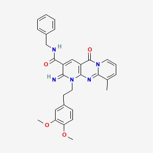 molecular formula C30H29N5O4 B15109476 N-benzyl-7-[2-(3,4-dimethoxyphenyl)ethyl]-6-imino-11-methyl-2-oxo-1,7,9-triazatricyclo[8.4.0.03,8]tetradeca-3(8),4,9,11,13-pentaene-5-carboxamide 