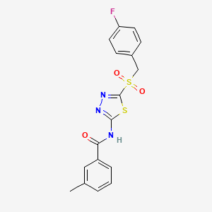 molecular formula C17H14FN3O3S2 B15109954 N-{5-[(4-fluorobenzyl)sulfonyl]-1,3,4-thiadiazol-2-yl}-3-methylbenzamide 