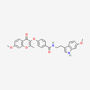 molecular formula C29H26N2O6 B15109980 N-(2-(6-methoxy-1H-indol-3-yl)ethyl)-4-((7-methoxy-2-methyl-4-oxo-4H-chromen-3-yl)oxy)benzamide 