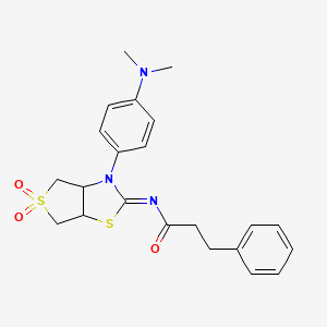 molecular formula C22H25N3O3S2 B15110202 N-[(2E)-3-[4-(dimethylamino)phenyl]-5,5-dioxidotetrahydrothieno[3,4-d][1,3]thiazol-2(3H)-ylidene]-3-phenylpropanamide 
