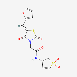 molecular formula C14H12N2O6S2 B15110389 N-(1,1-dioxido-2,3-dihydrothiophen-3-yl)-2-[(5Z)-5-(furan-2-ylmethylidene)-2,4-dioxo-1,3-thiazolidin-3-yl]acetamide 