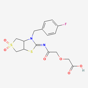 molecular formula C16H17FN2O6S2 B15110508 (2-{[(2Z)-3-(4-fluorobenzyl)-5,5-dioxidotetrahydrothieno[3,4-d][1,3]thiazol-2(3H)-ylidene]amino}-2-oxoethoxy)acetic acid 