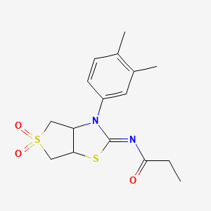 molecular formula C16H20N2O3S2 B15110612 N-[(2Z)-3-(3,4-dimethylphenyl)-5,5-dioxidotetrahydrothieno[3,4-d][1,3]thiazol-2(3H)-ylidene]propanamide 