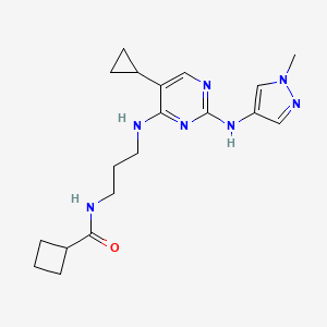 molecular formula C19H27N7O B15113203 N-[3-[[5-cyclopropyl-2-[(1-methylpyrazol-4-yl)amino]pyrimidin-4-yl]amino]propyl]cyclobutanecarboxamide 